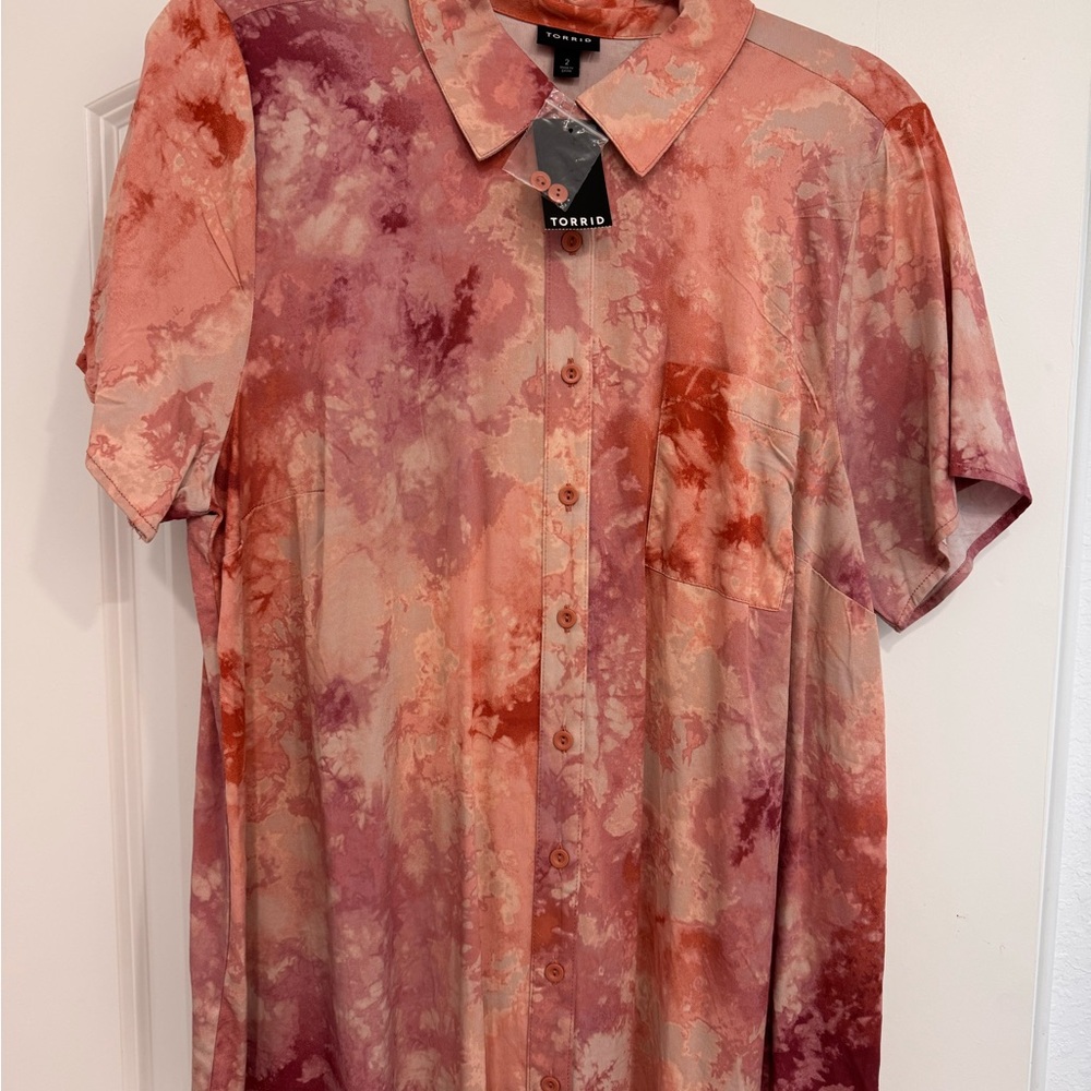 TORRID Tie-Dye Button Up- Red and Pink